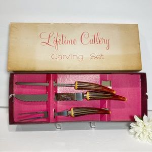 Vintage Sheffield E. Parker & Sons Lifetime Cutlery Carving Set Faux Antler NEW